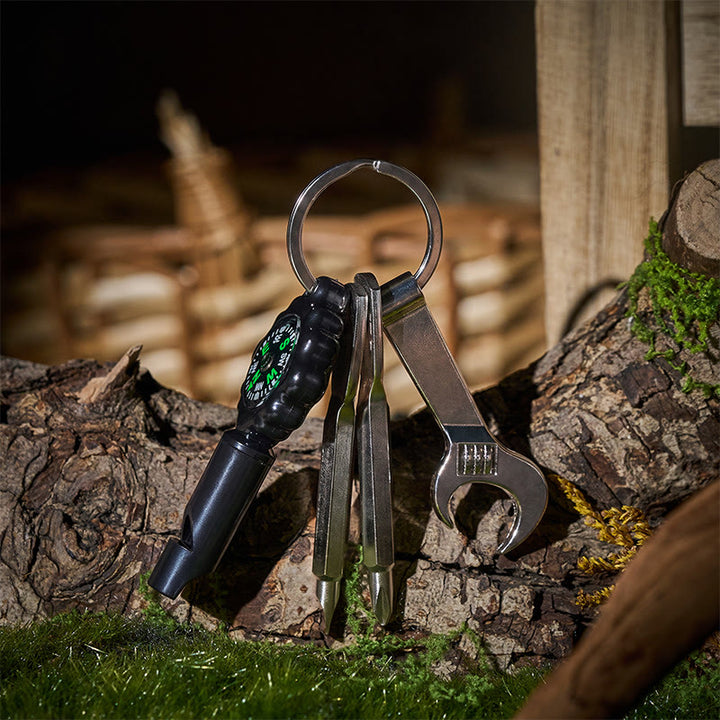 Outil multifonction EDC avec sifflet de survie, porte-clés boussole - Style n° 1 - image 0