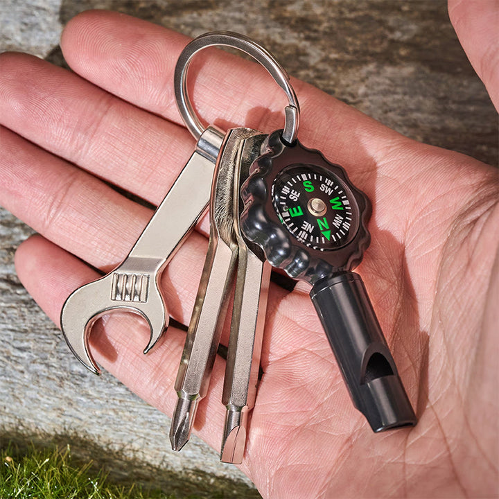 Outil multifonction EDC avec sifflet de survie, porte-clés boussole - image 2