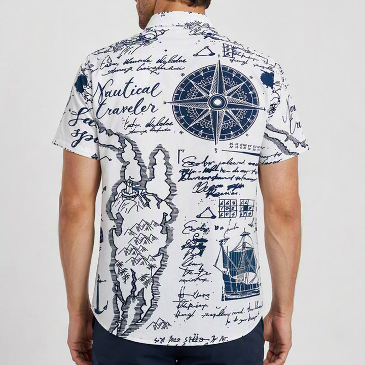 Chemise hawaïenne vintage à manches courtes pour homme, motif croquis nautique - image 2