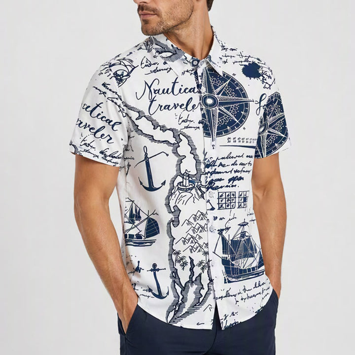 Chemise hawaïenne vintage à manches courtes pour homme, motif croquis nautique - image 3