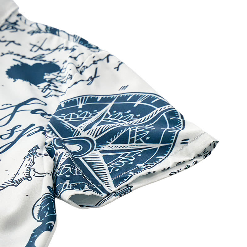 Chemise hawaïenne vintage à manches courtes pour homme, motif croquis nautique - image 6