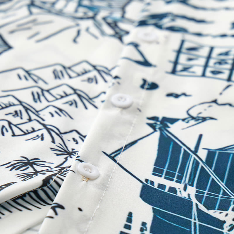 Chemise hawaïenne vintage à manches courtes pour homme, motif croquis nautique - image 5