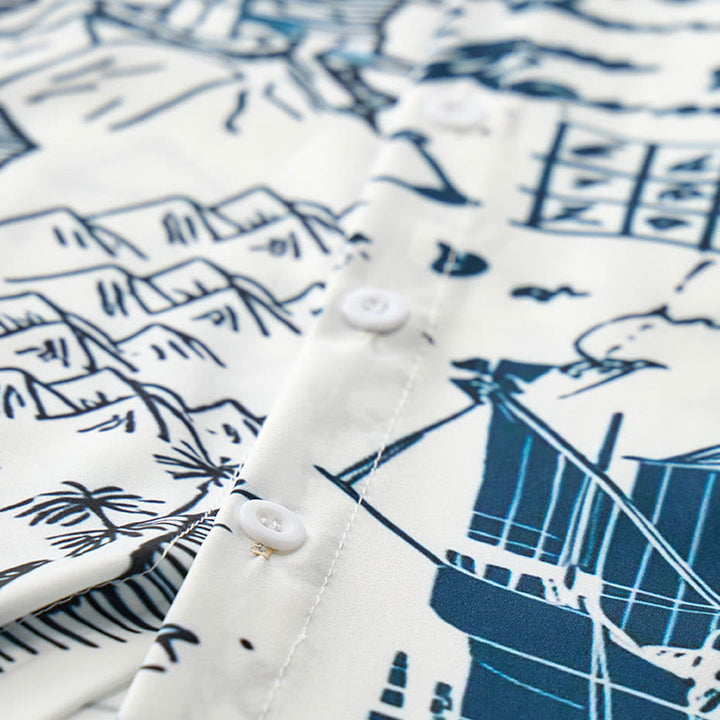 Chemise hawaïenne vintage à manches courtes pour homme, motif croquis nautique - image 5