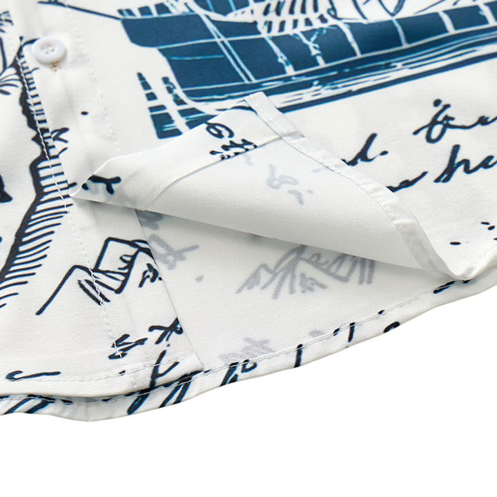 Chemise hawaïenne vintage à manches courtes pour homme, motif croquis nautique - image 7