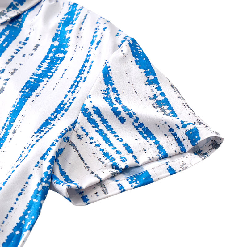 Chemise d'été à manches courtes pour homme, imprimé rayures vintage, boutons - image 4