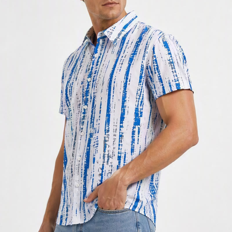 Chemise d'été à manches courtes pour homme, imprimé rayures vintage, boutons - image 3