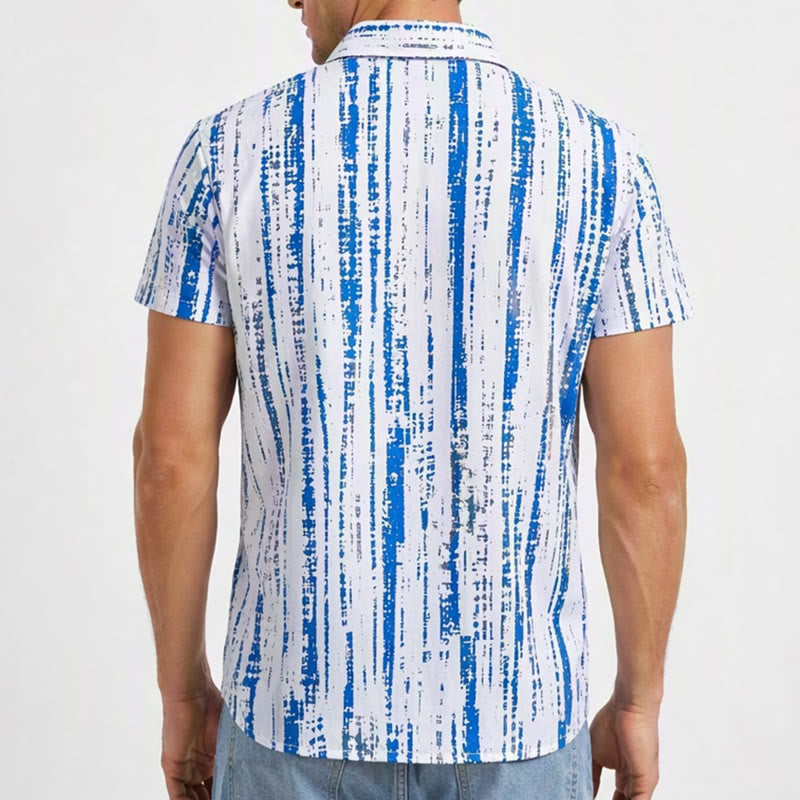 Chemise d'été à manches courtes pour homme, imprimé rayures vintage, boutons - image 2