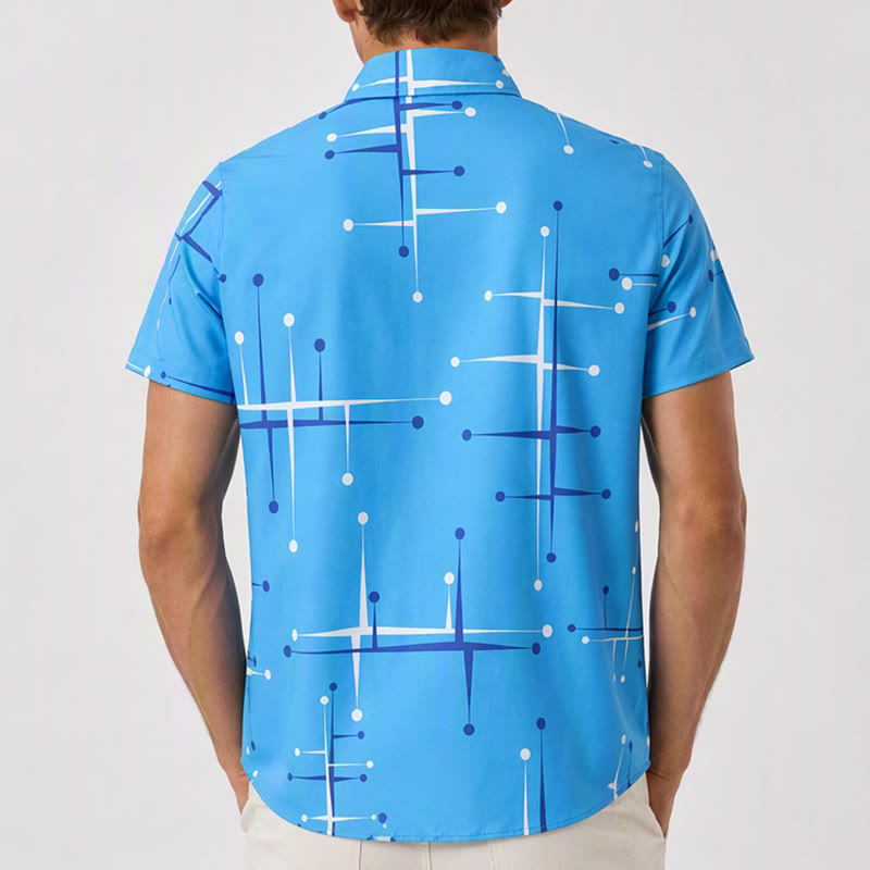 Chemise d'été pour homme à imprimé géométrique rétro à pois et lignes - image 2