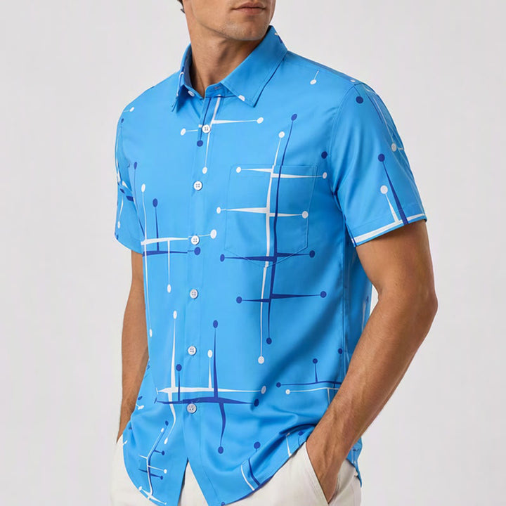Chemise d'été pour homme à imprimé géométrique rétro à pois et lignes - image 3