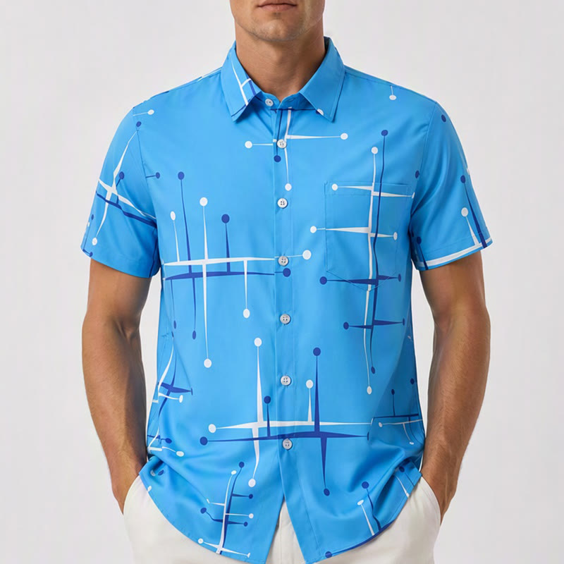 Chemise d'été pour homme à imprimé géométrique rétro à pois et lignes - image 1