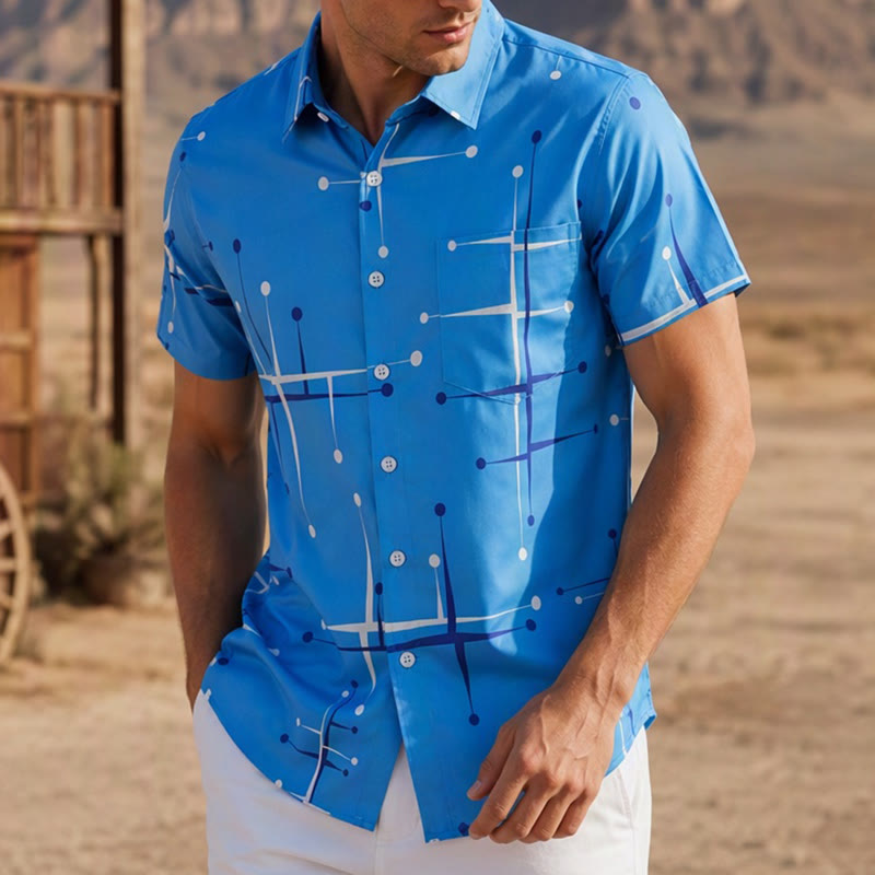 Chemise d'été pour homme à imprimé géométrique rétro à pois et lignes - Style n° 1 - 3XL - image 0