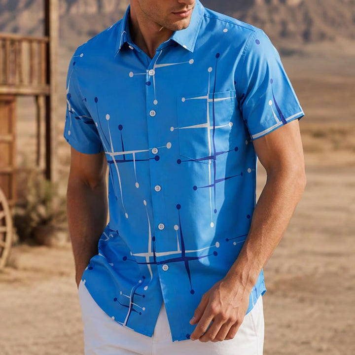 Chemise d'été pour homme à imprimé géométrique rétro à pois et lignes - Style n° 1 - 3XL - image 0