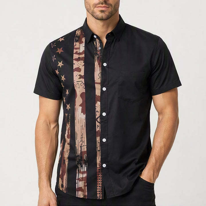 Chemise à manches courtes pour homme, imprimé camouflage drapeau américain vintage - image 1