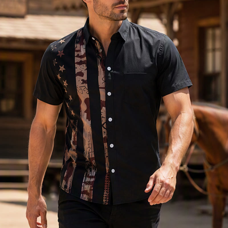 Chemise à manches courtes pour homme, imprimé camouflage drapeau américain vintage - Style n° 1 - 6XL - image 0
