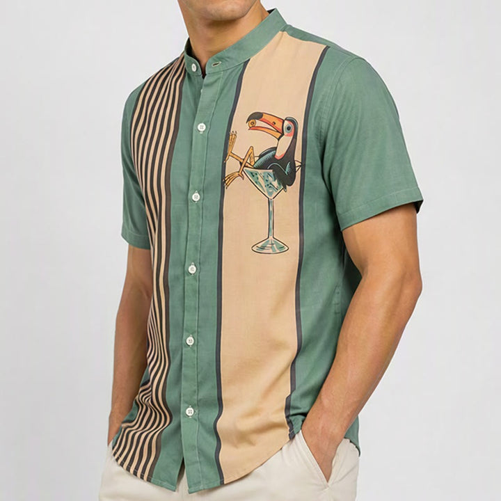 Chemise d'été pour homme à rayures verticales et imprimé cocktail toucan tropical - image 3