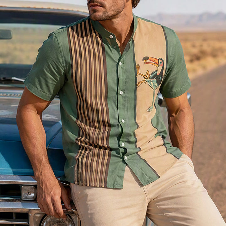 Chemise d'été pour homme à rayures verticales et imprimé cocktail toucan tropical - Style n° 1 - 6XL - image 0