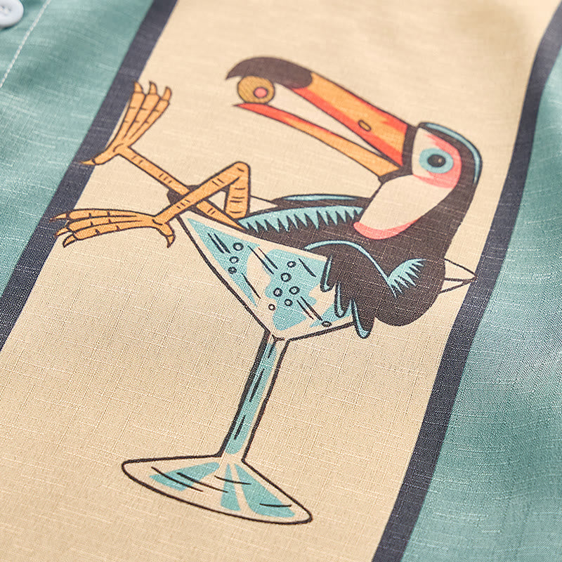 Chemise d'été pour homme à rayures verticales et imprimé cocktail toucan tropical - image 8