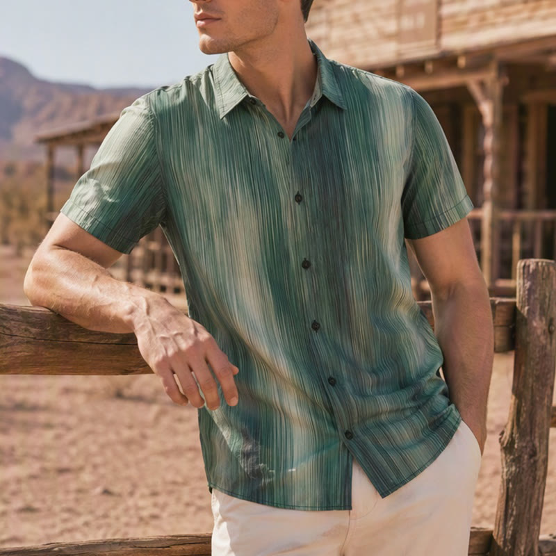 Chemise d'été à boutons pour homme, imprimée d'une texture verticale dégradée - Style n° 1 - 3XL - image 0