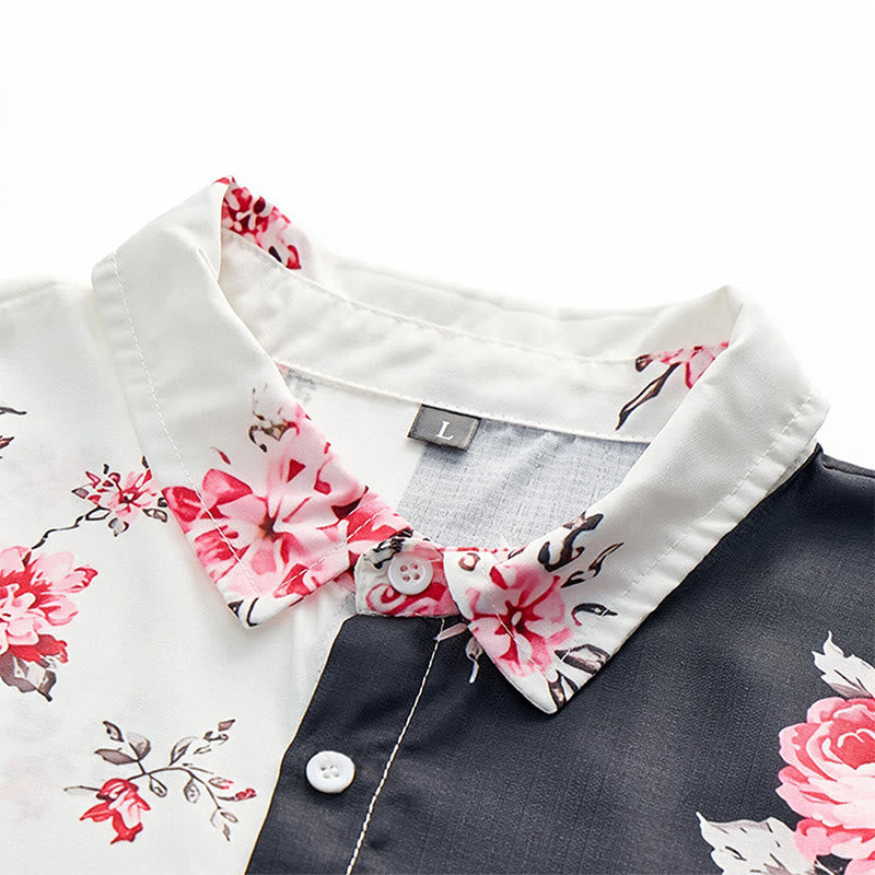 Chemise décontractée pour homme, noire et blanche à imprimé floral rose contrasté - image 4