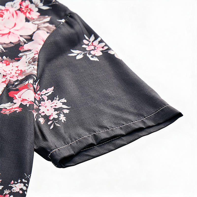 Chemise décontractée pour homme, noire et blanche à imprimé floral rose contrasté - image 5