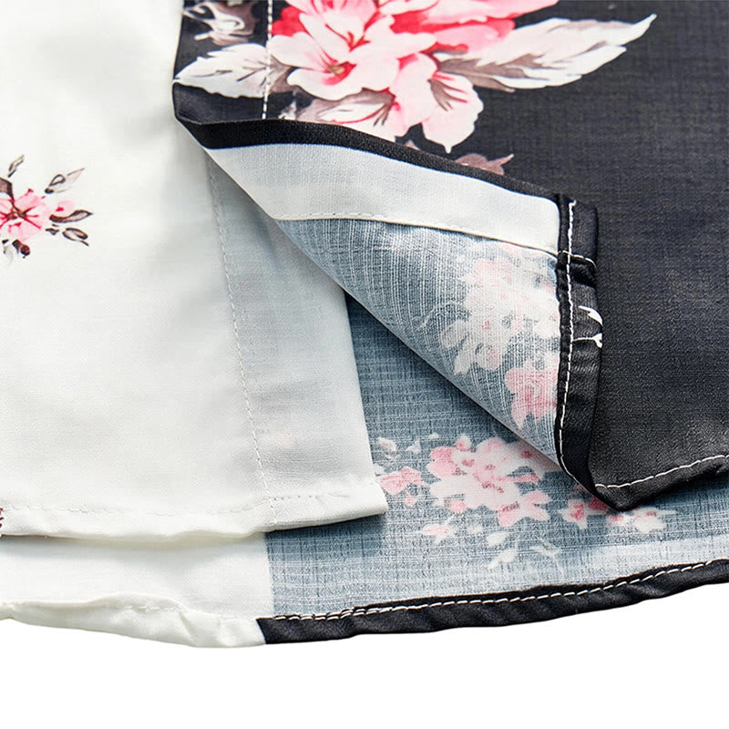 Chemise décontractée pour homme, noire et blanche à imprimé floral rose contrasté - image 6