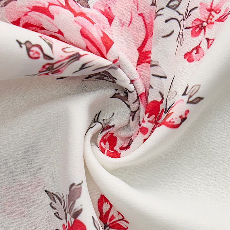 Chemise décontractée pour homme, noire et blanche à imprimé floral rose contrasté - image 8
