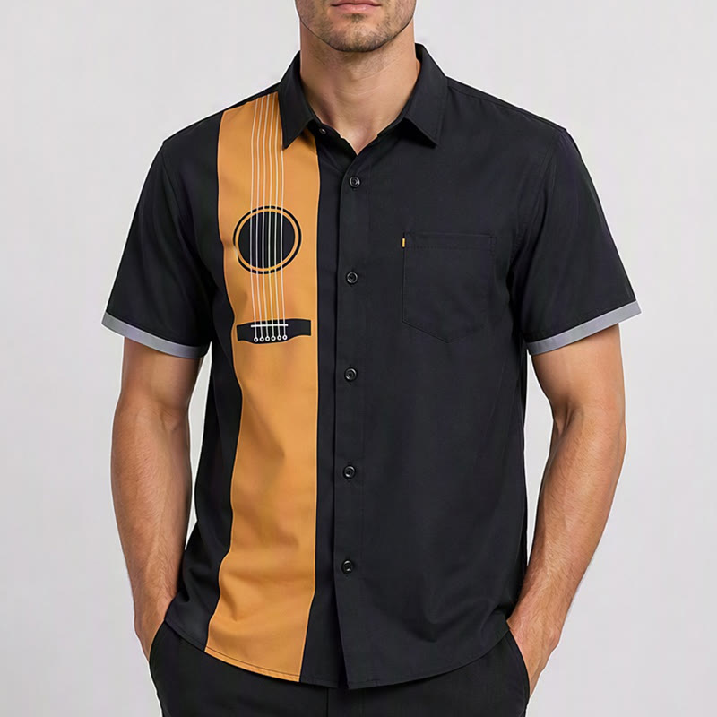 Chemise streetwear décontractée pour homme avec imprimé guitare acoustique créatif - image 1