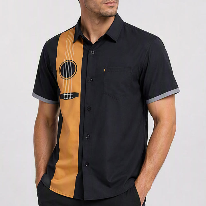 Chemise streetwear décontractée pour homme avec imprimé guitare acoustique créatif - image 3