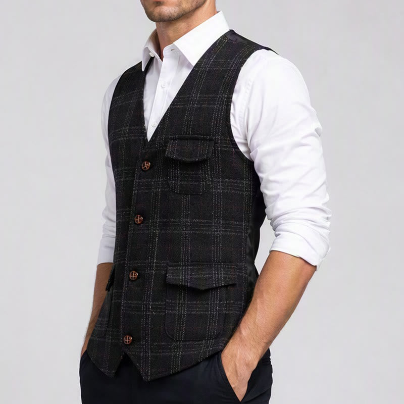 Gilet de costume léger à carreaux pour homme, style britannique, habillé et décontracté. - image 3