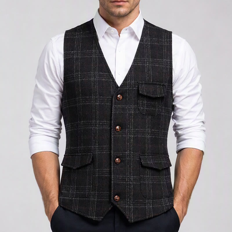 Gilet de costume léger à carreaux pour homme, style britannique, habillé et décontracté. - image 1