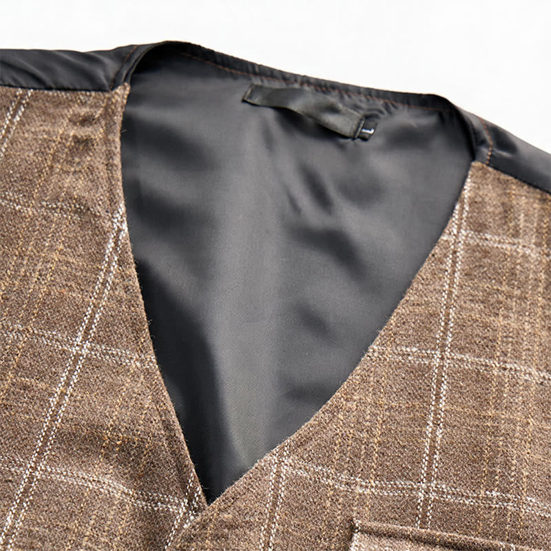 Gilet de costume léger à carreaux pour homme, style britannique, habillé et décontracté. - image 6