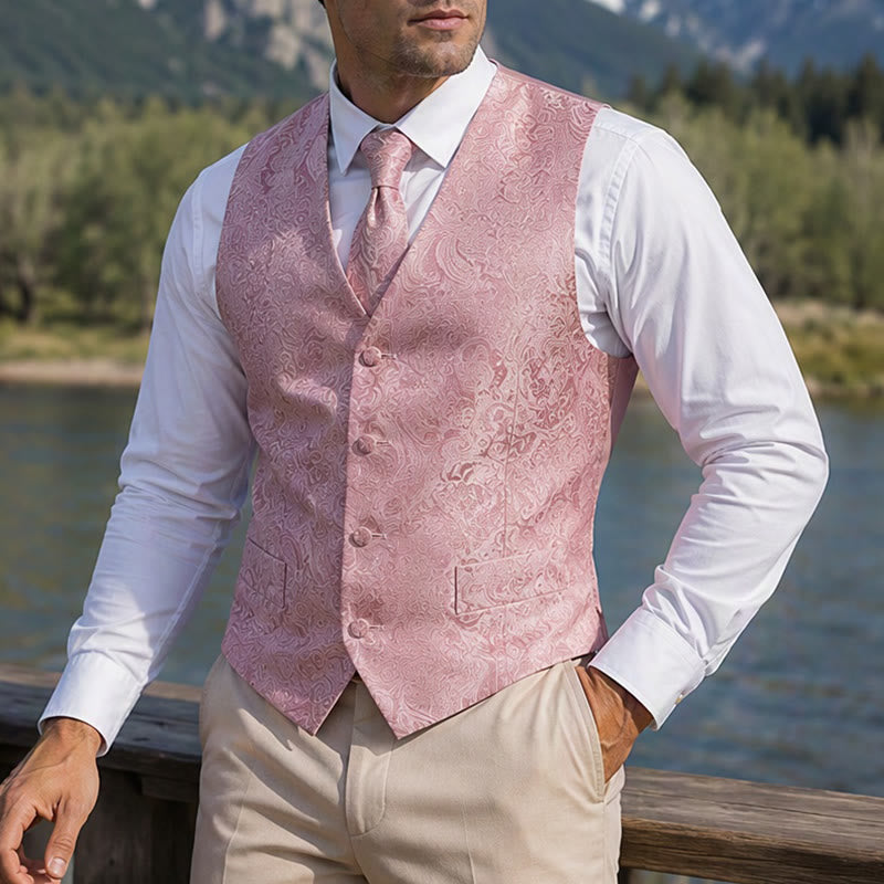 Gilet de costume 3 pièces pour homme, motif cachemire jacquard - Rose - 2XL - image 8