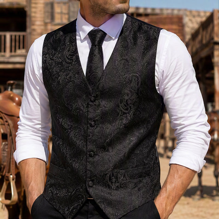 Gilet de costume 3 pièces pour homme, motif cachemire jacquard - Noir - 2XL - image 4