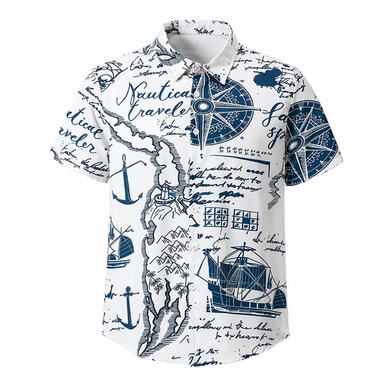 Chemise hawaïenne vintage à manches courtes pour homme, motif croquis nautique - image 9