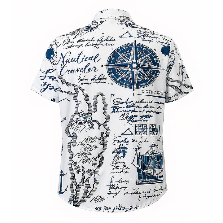 Chemise hawaïenne vintage à manches courtes pour homme, motif croquis nautique - image 10