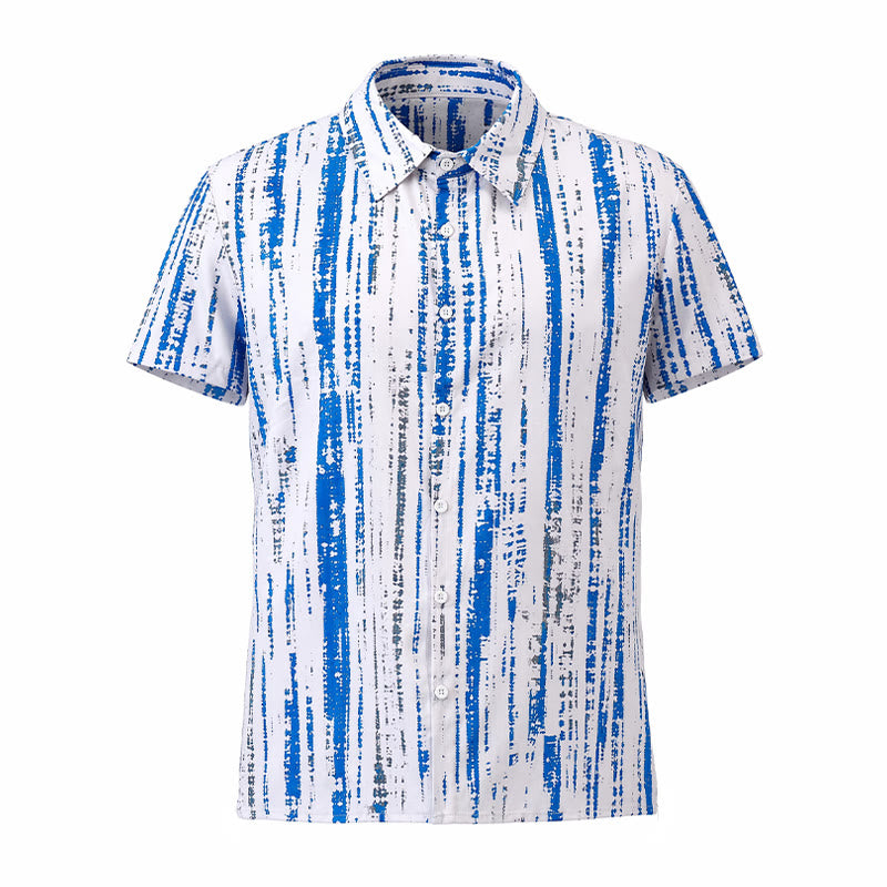Chemise d'été à manches courtes pour homme, imprimé rayures vintage, boutons - image 8