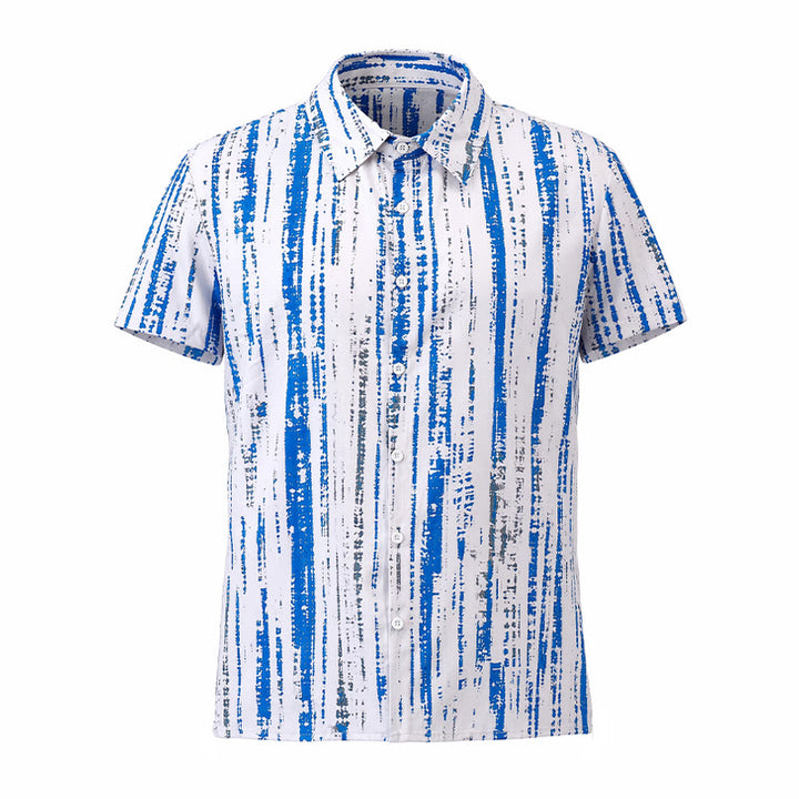 Chemise d'été à manches courtes pour homme, imprimé rayures vintage, boutons - image 8