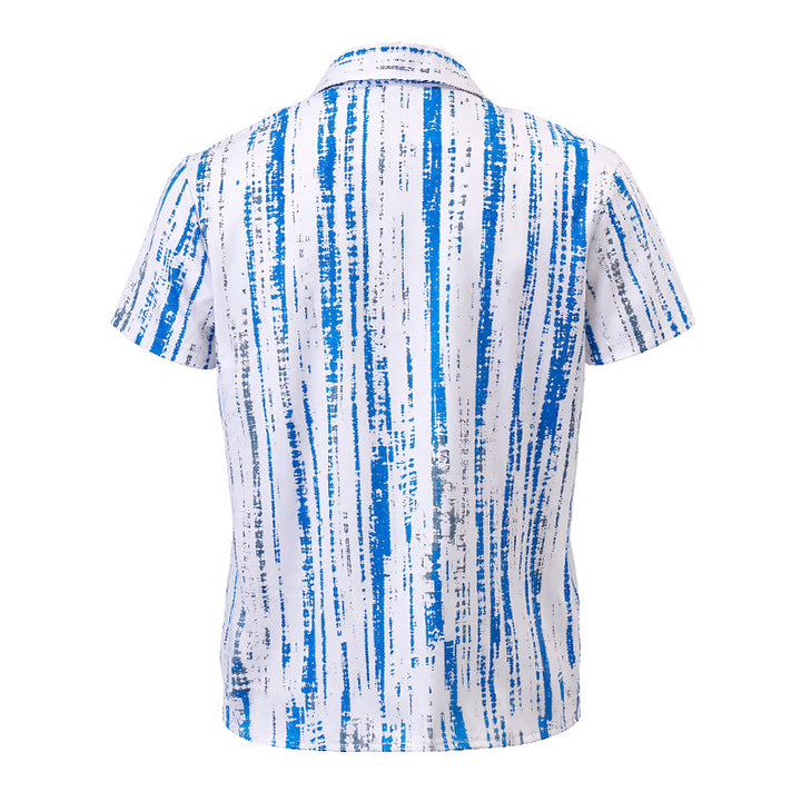 Chemise d'été à manches courtes pour homme, imprimé rayures vintage, boutons - image 9