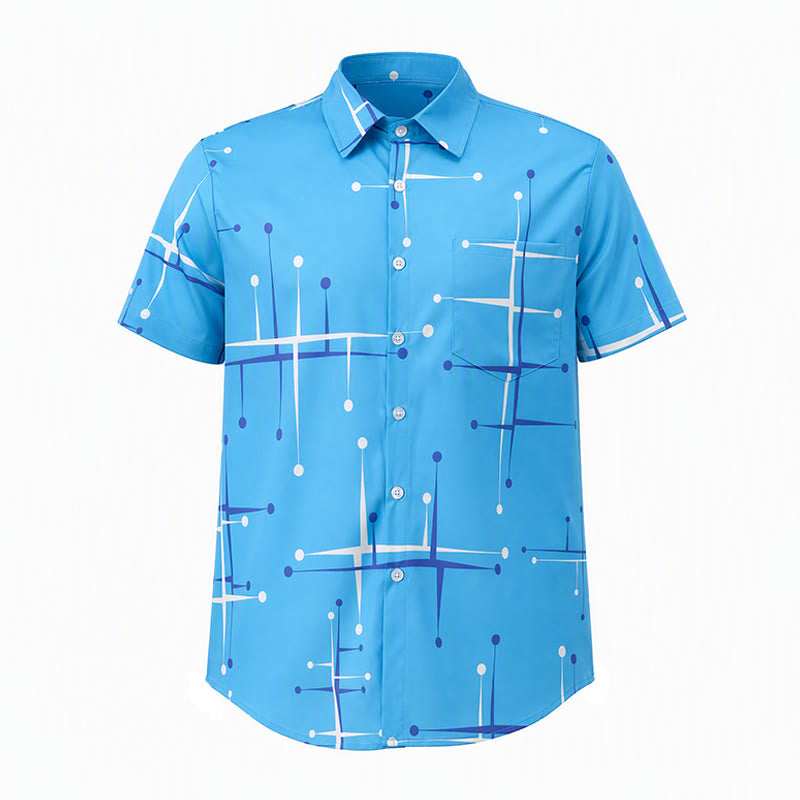 Chemise d'été pour homme à imprimé géométrique rétro à pois et lignes - image 11