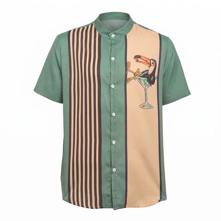 Chemise d'été pour homme à rayures verticales et imprimé cocktail toucan tropical - image 9