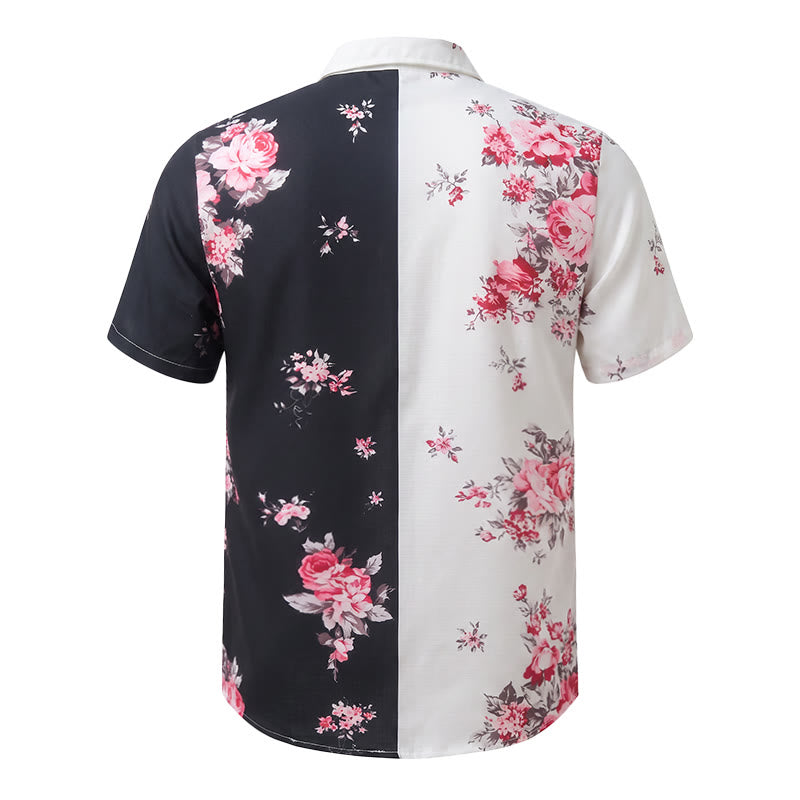Chemise décontractée pour homme, noire et blanche à imprimé floral rose contrasté - image 11