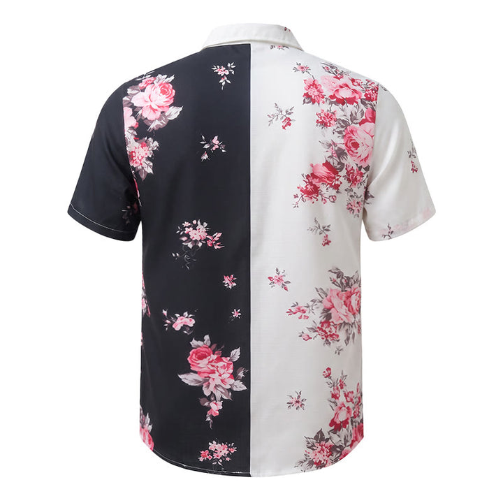 Chemise décontractée pour homme, noire et blanche à imprimé floral rose contrasté - image 11