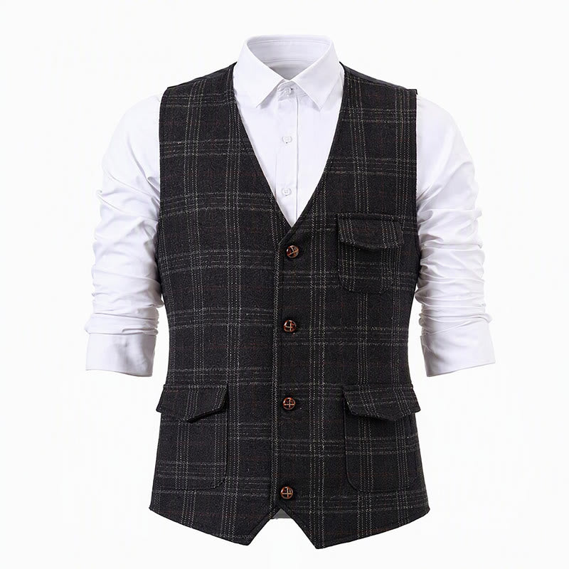 Gilet de costume léger à carreaux pour homme, style britannique, habillé et décontracté. - image 10