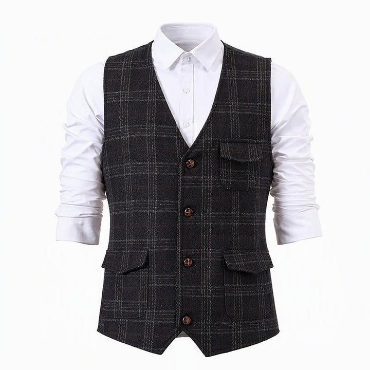 Gilet de costume léger à carreaux pour homme, style britannique, habillé et décontracté. - image 10