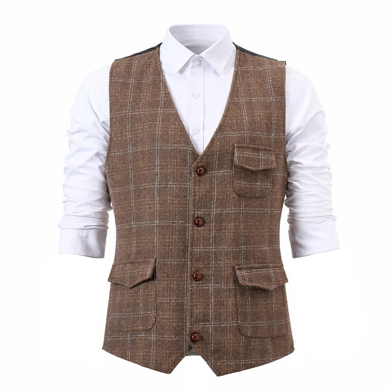 Gilet de costume léger à carreaux pour homme, style britannique, habillé et décontracté. - image 12