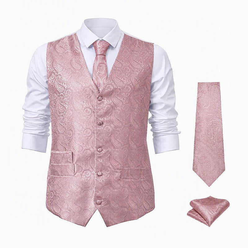 Gilet de costume 3 pièces pour homme, motif cachemire jacquard - image 23
