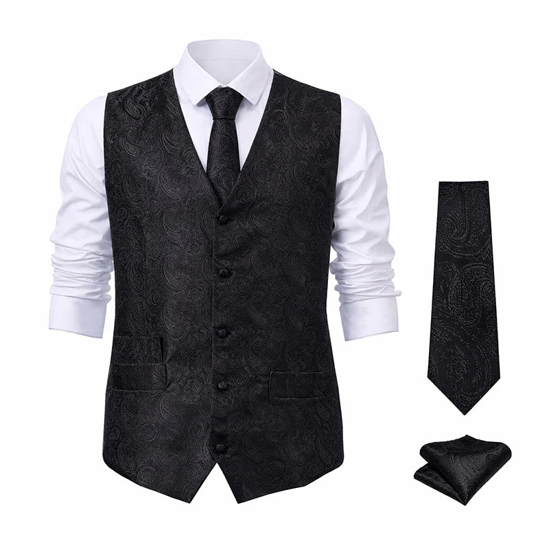 Gilet de costume 3 pièces pour homme, motif cachemire jacquard - image 19