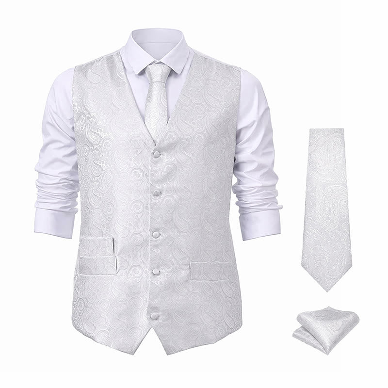 Gilet de costume 3 pièces pour homme, motif cachemire jacquard - image 22