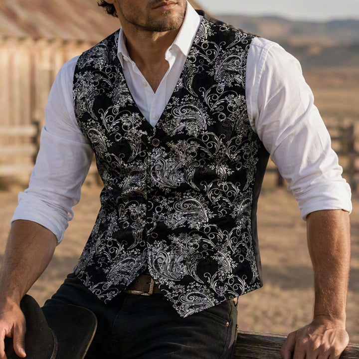 Gilet de costume de soirée/club de luxe pour homme, imprimé baroque vintage - Argent - 2XL - image 4