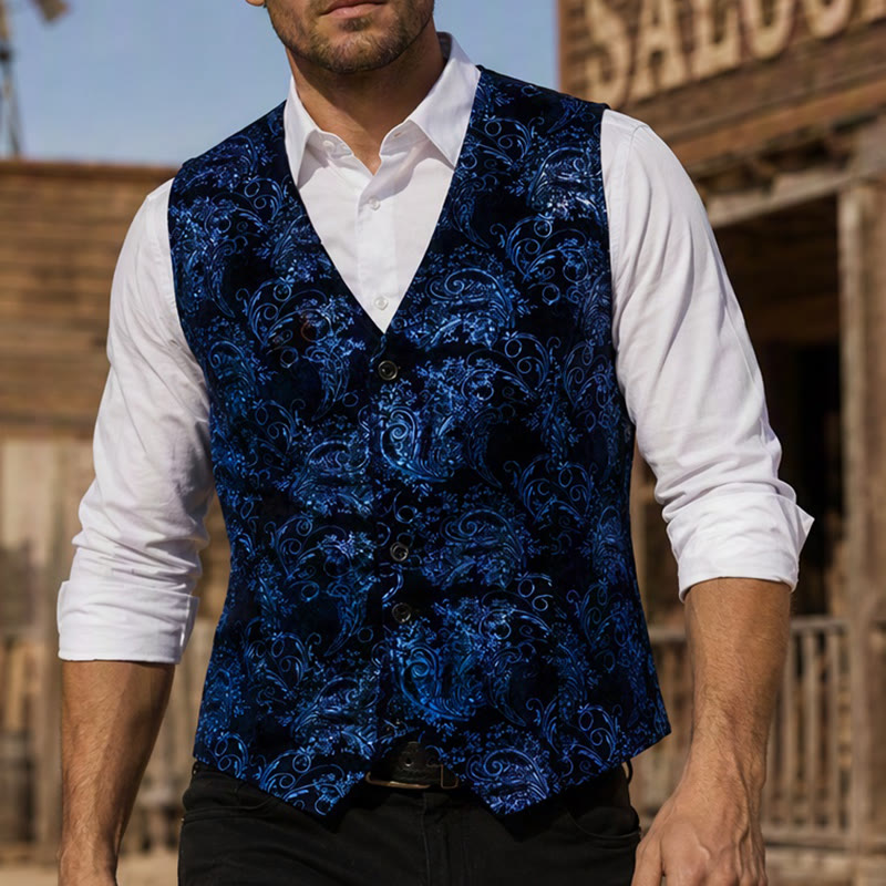 Gilet de costume de soirée/club de luxe pour homme, imprimé baroque vintage - Bleu - 2XL - image 5